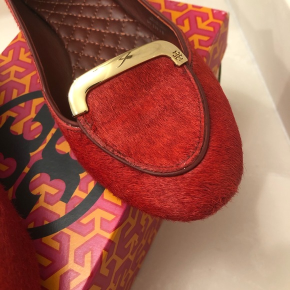 Tory Burch Jess Calf Hair Smoking Slipper Brick - Picture 8 of 16